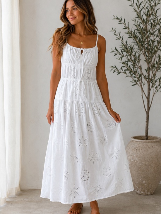 Sim & Sam Dresses & Skirts - Sim & Sam NWT White Cotton Eyelet Embroidered Coastal Maxi Dress Size S Boho